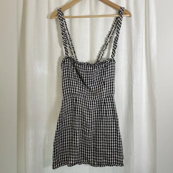 Reformation | Dresses | Reformation Blackwhite Checkered Print Mini Dress  Extra Small 0 Linen | Poshmark
